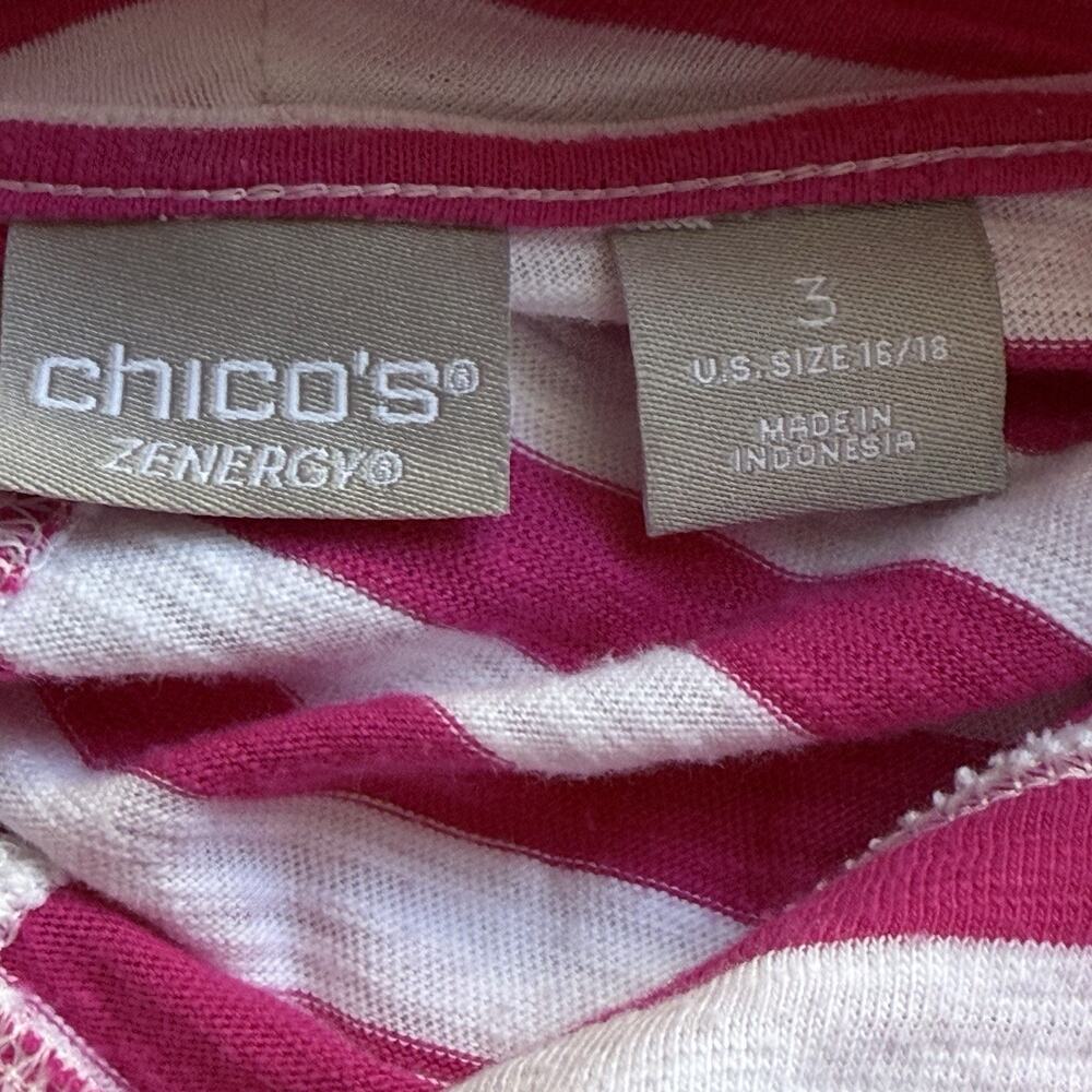 Chicos Top Womens Size 3 (XL) Pink White Stripe Funnel Neck Long Sleeve Zenergy - Picture 5 of 6